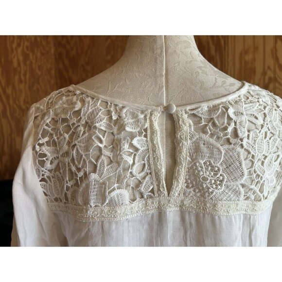 ENTRO White Blouse Eyelet Neckline Thin Boho Fairy Blouse Sz S NWOT - Picture 8 of 11